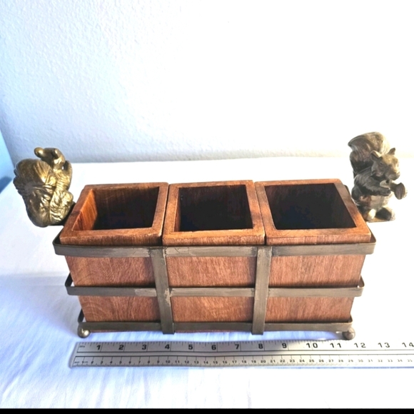 Unique Fall Decorative Wooden Cutlery Table Organizer with Brass Squirrel Holder - Picture 8 of 12